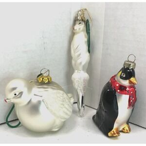 Lots of 3 Vtg Glass Blown Christmas Ornaments Penguin‎ Otter & Dove Very Old